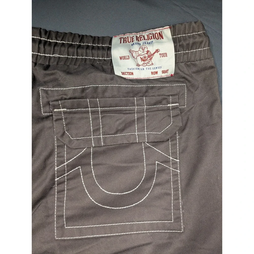 True Religion Vinny Ultra Baggy Carpenter Pants Brown Contrast Stitch Mens 34